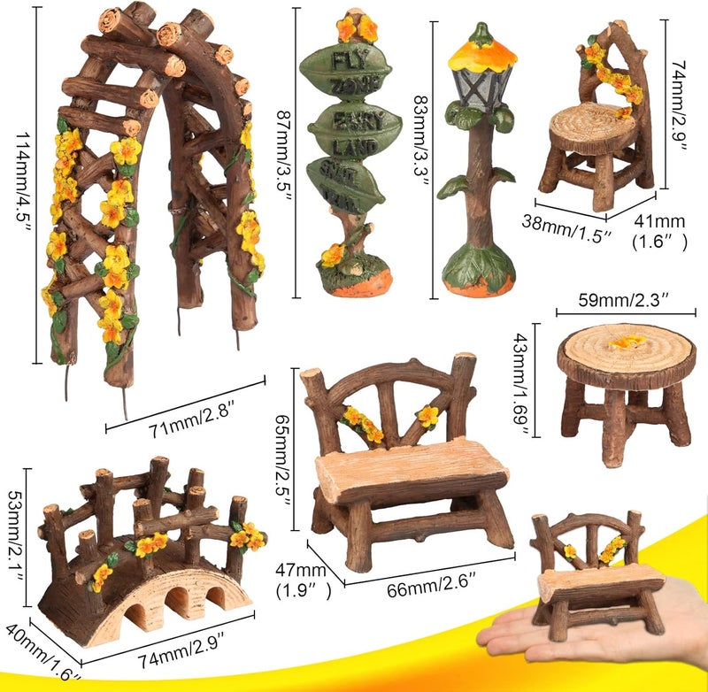 LATTOOK Store Fairy Garden Accessories, 8PCS Miniature Table and Chairs Set Fairy Garden Furniture Ornaments Kit for Home Outdoor Micro Landscape Decoration - Image 3